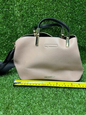 Blush Pebbled Satchel with Black Handles and Gold Accents